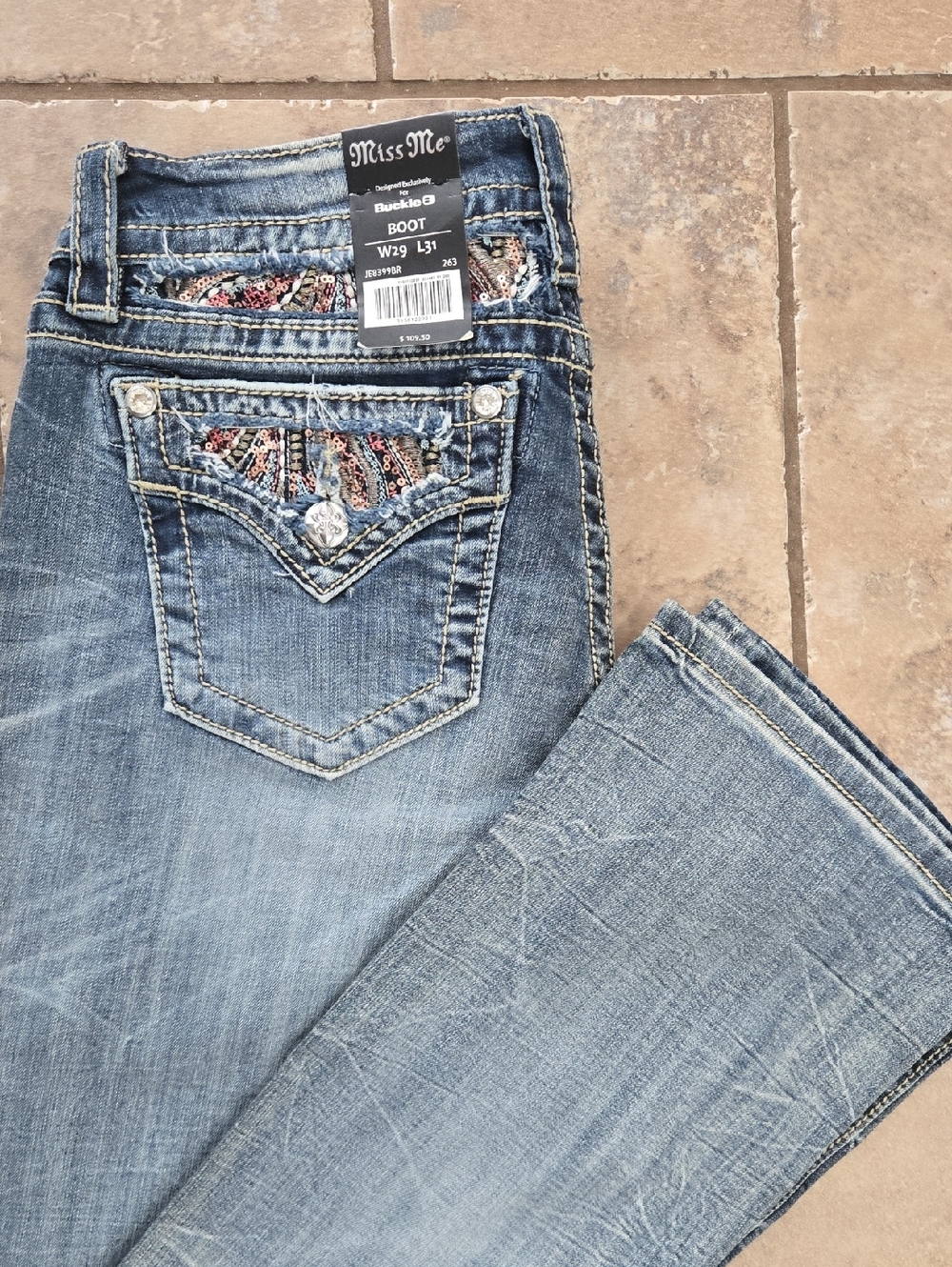 Miss Me Women's Light Blue Bootcut Jeans with Embroidered Back Pocket Detail